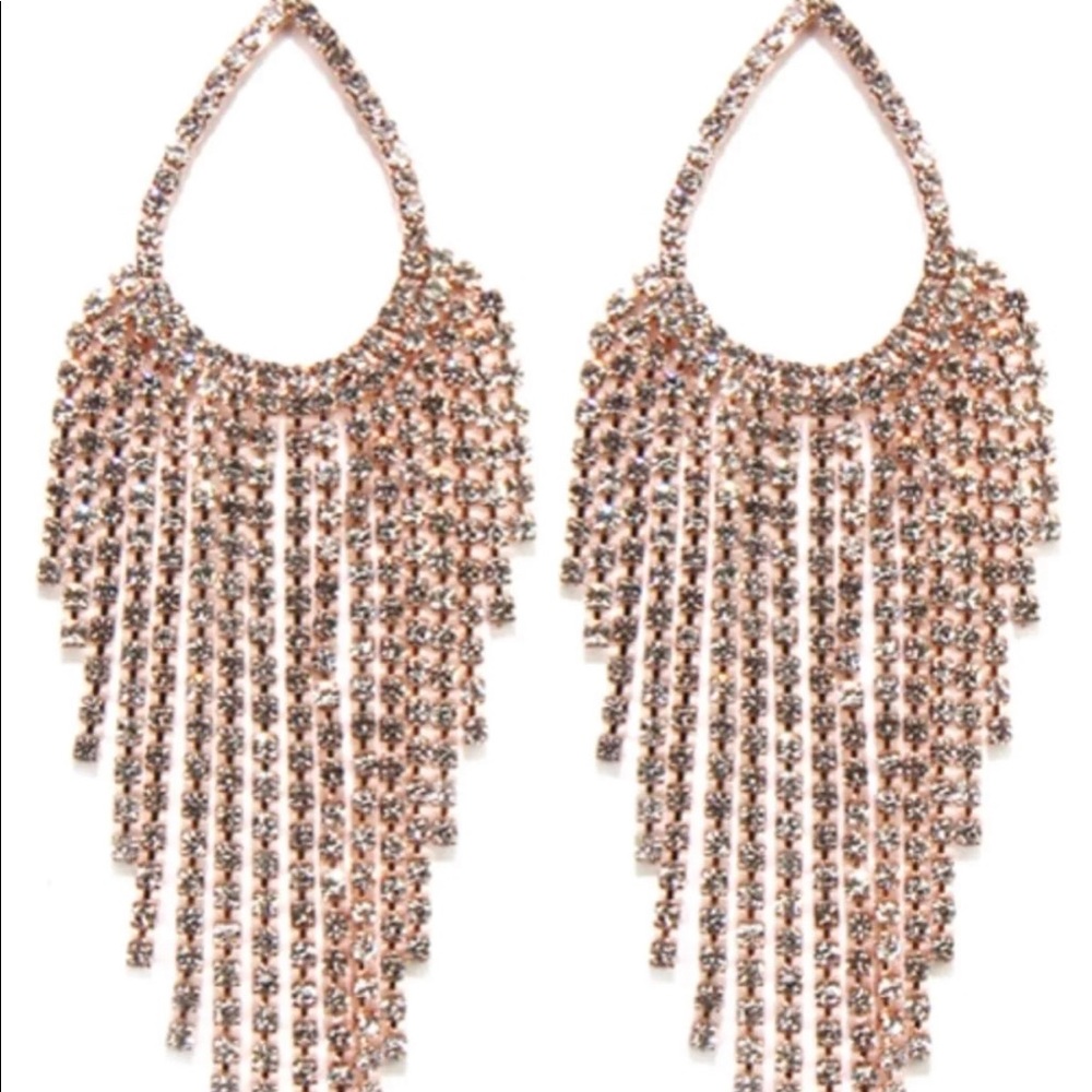 Women bling crystal drop loop nickel earrings